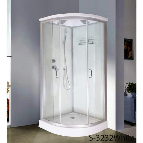Unbranded Lavish 35-1/2 in. x 35-1/2 in. x 86 in. Corner Drain Corner Shower Stall Kit in White with Easy Fit Drain