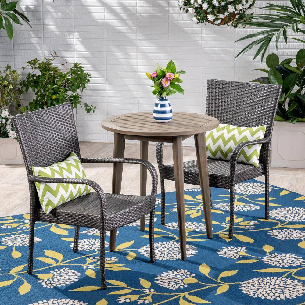 Noble House Linwood Gray 3-Piece Wood and Plastic Outdoor Bistro Set Noble House Linwood Gray 3-Piece Wood and Plastic Outdoor Bistro Set - 1