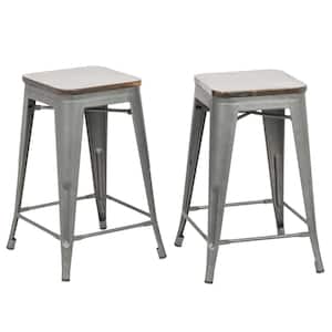 Cormac 24 in. Rustic Pewter Wood Seat Counter Stool (Set of 2)