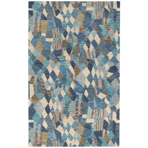 Deer Leap Hand Hooked Wool Blue 5 ft. x 8 ft. Indoor Area Rug