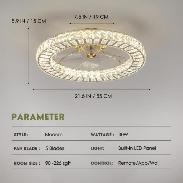 Pacific Core Modern 22 in. Indoor Gold Low Profile Crystal