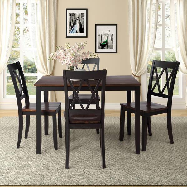 Wood Top Black Dining Table Set, Black Dining Room Table Set For 8