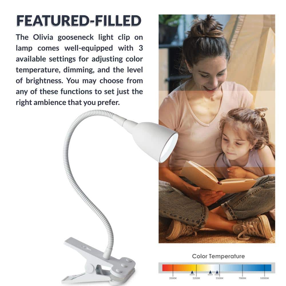 White Adjustable Clip-on Arc LED Desk Lamp
