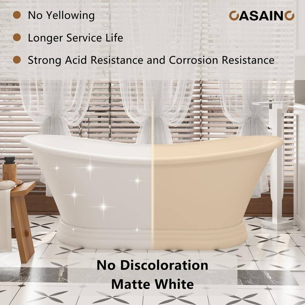 67" Matte White Stone Resin Freestanding Soaking Bathtub