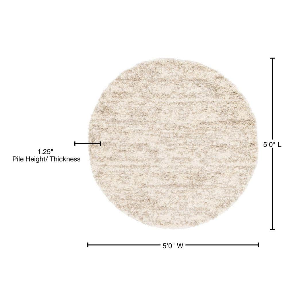 Athena Ivory Geometric Braided Shag Rug - 5' Round