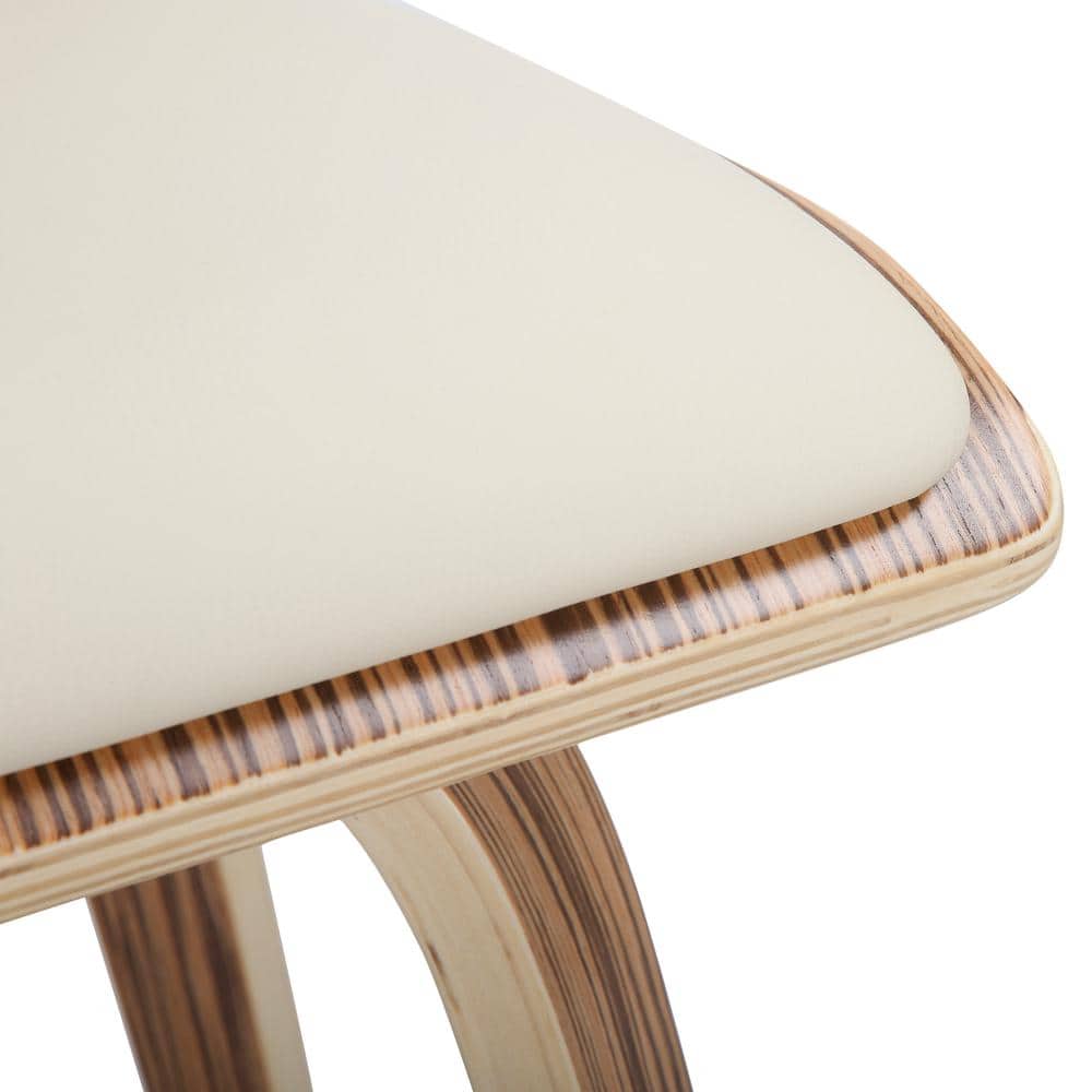 Mid-Century Modern White Leather and Wood Swivel Counter Stools