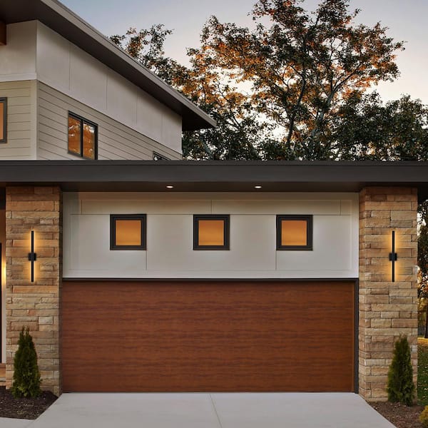 32 in. Black 2-Light 30-Watt Dimmable LED Outdoor Hardwired Wall Lantern Sconce with Frosted Glass Diffuser