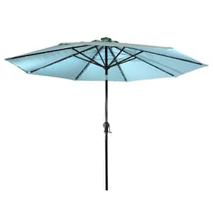 9 ft. Aluminum Market Solar Lighted 8-Rib Round Patio Umbrella with Olefin Canopy in Seafoam Green