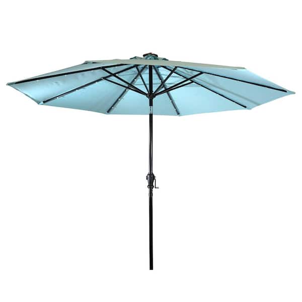 Sun-Ray 9 ft. Aluminum Market Solar Lighted 8-Rib Round Patio Umbrella with Olefin Canopy in Seafoam Green