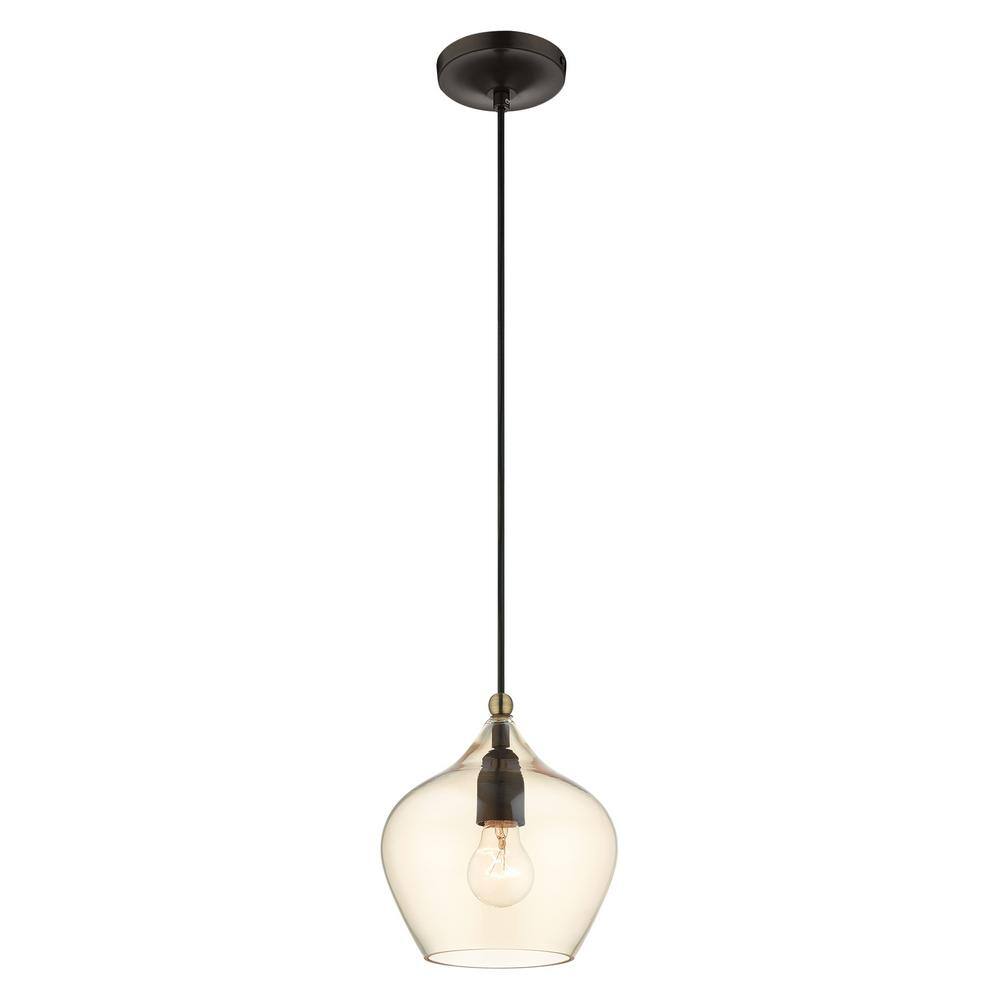 Champagne Glass Globe Pendant with English Bronze & Antique Brass Finish