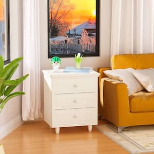 Cassie 3-Drawer White Nightstand 23.6 in. H x 21.6 in. W x 15.7 in. D