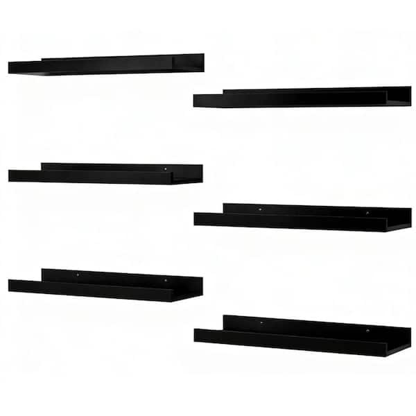 15.6 in. W x 5.1 in. D Floating Shelves Set of 6, Wall Shelves with Lip, Decorative Wall Shelf, Modern Black