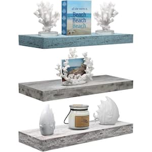 16 in. W x 5 in. D Grey/Blue/Rustic Composite Decorative Wall Shelf, 3-Pack