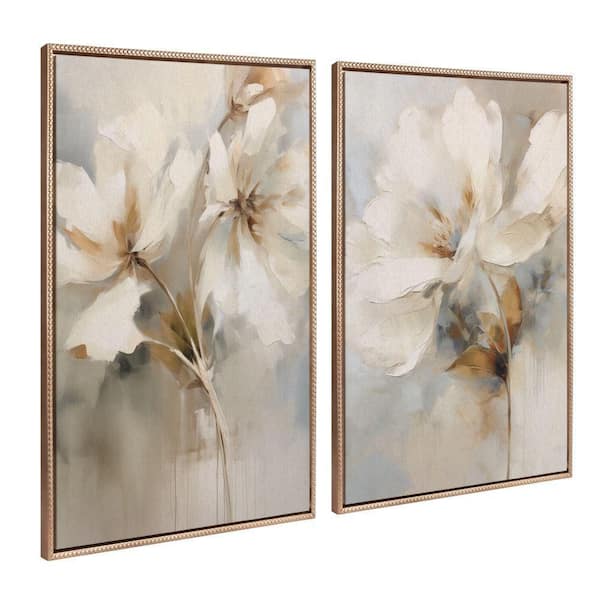 Sylvie "Botanical Floral" by The Creative Bunch Studio 2 Piece Beaded Gold Framed Art Print Set 28 in. x 38 in.