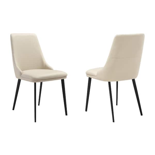 Benjara Beige and Black Faux Leather Metal Frame Dining Chair (Set of 2)