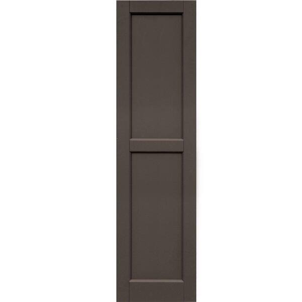 Winworks Wood Composite 15 in. x 57 in. Contemporary Flat Panel Shutters Pair #641 Walnut