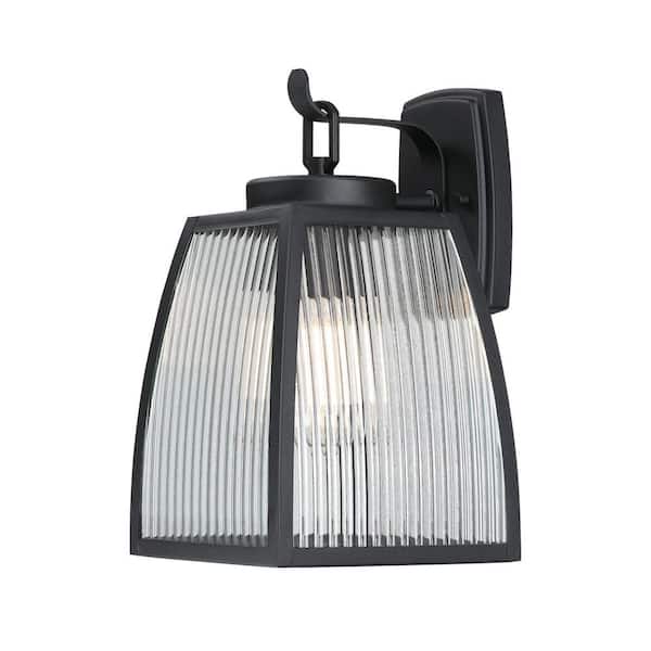 Westinghouse Niko 1-Light Textured Black Outdoor Wall Mount Lantern with Clear Ribbed Glass