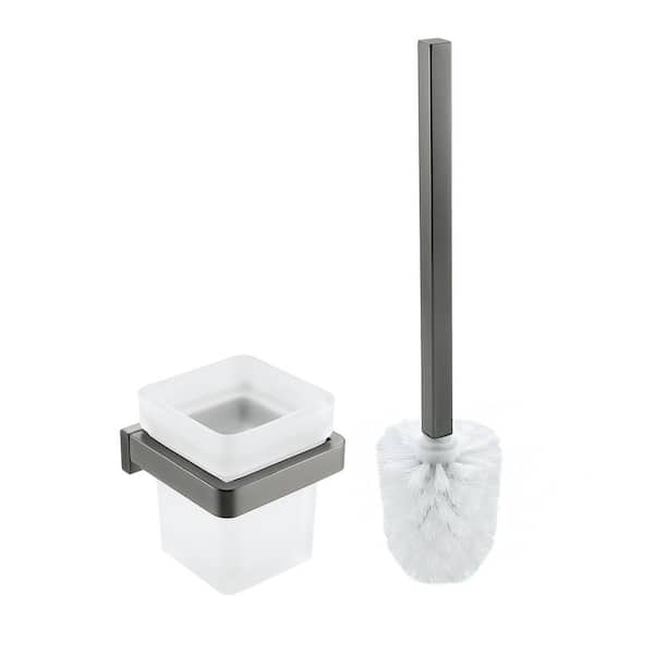 ATKING Wall-Mounted Toilet Brush and Holder in Graphite Gray with Stainless Steel Handle and Glass Base