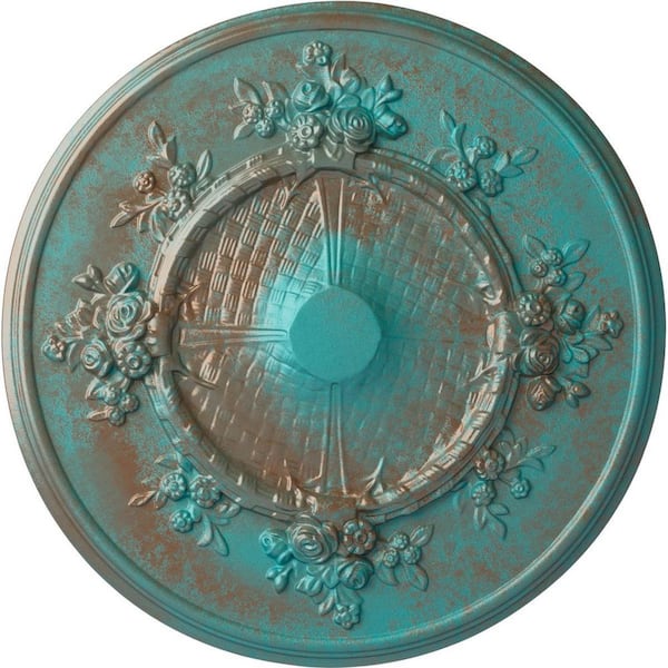 Ekena Millwork 27 in. x 1-1/8 in. Flower Urethane Ceiling (Fits Canopies up to 3-7/8 in.), Copper Green Patina