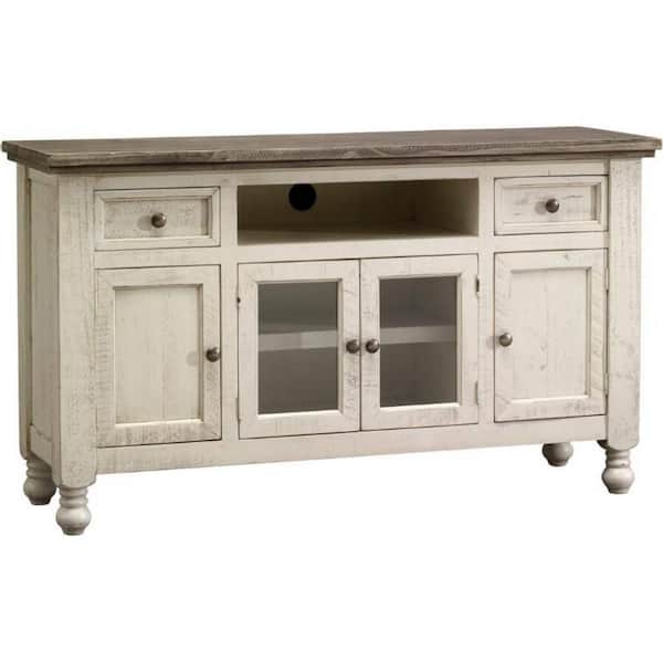 Benjara 59.75 in. Ivory and Gray Wood TV Stand Fits TVs 75 in. with 2 Drawers