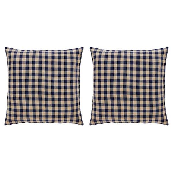 My Country Navy Tan Checkered Cotton Blend Euro Sham Set of 2