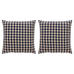 My Country Navy Tan Checkered Cotton Blend Euro Sham Set of 2