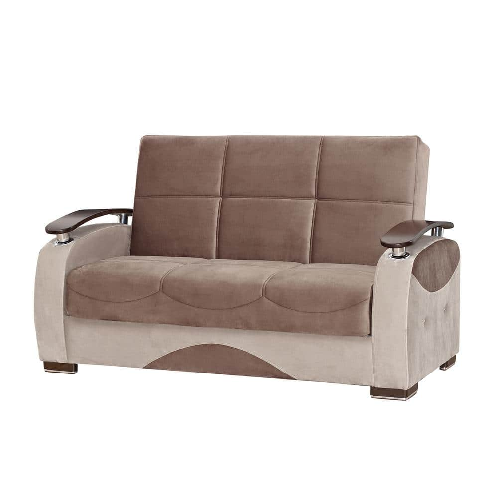 Ottomanson Divine Collection Convertible 63 in. Brown Microfiber 2 ...