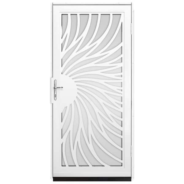 Unique Home Designs 36 in. x 80 in. Solstice White Surface Mount Steel Security Door with Shatter-Resistant Glass and Nickel Hardware