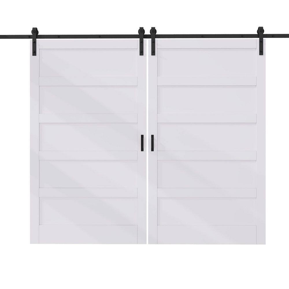 96 in. x 84 in. 5 Panel PVC White Finished MDF Pre-Drilled Interior Sliding Barn Door with Hardware Kit and Soft Close price history on PriceWatchPro