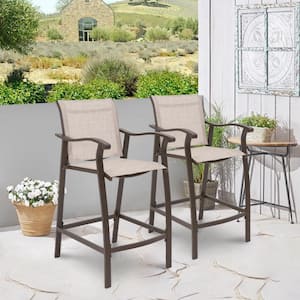 Aluminum Outdoor Bar Stools Chairs in Beige (2-Pack)