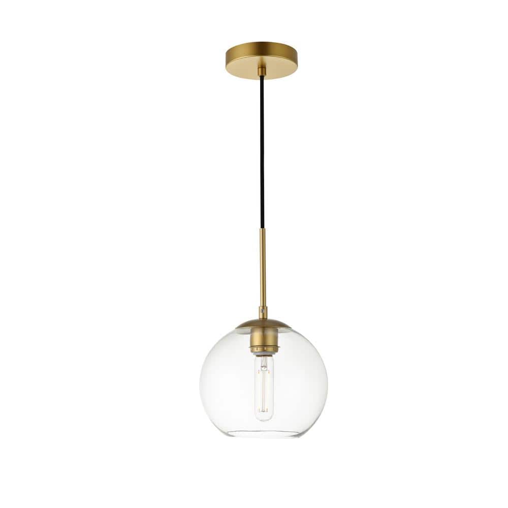 Timeless Home 7.9 in. 1-Light Brass And Clear Pendant Light, Bulbs Not Incl