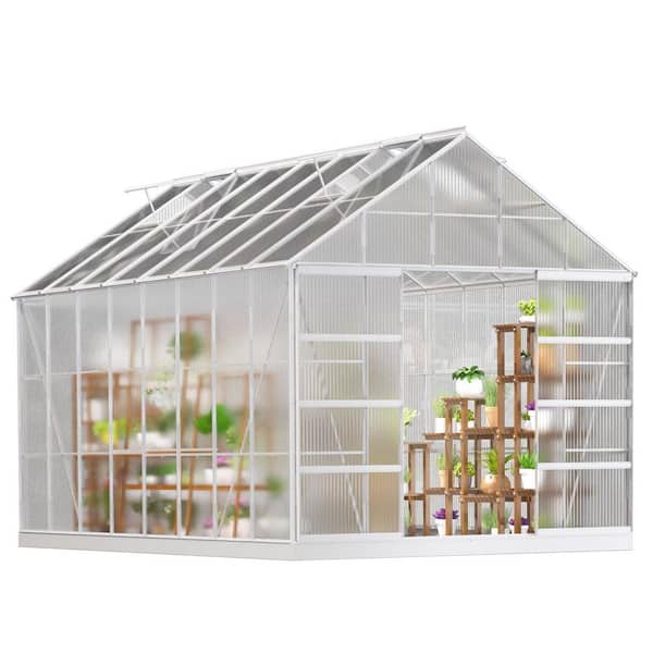 MELLCOM 10 ft. x 16 ft. Hobby Greenhouse for Plants, Aluminum Greenhouse Kit, Walk-In Green House with Adjustable Roof Vent