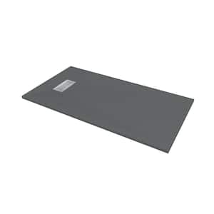 60 in. L x 32 in. W x 1.125 in. H Solid Composite Stone Shower Pan Base with L/R Drain in Graphite Sand