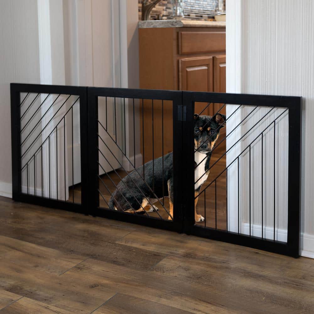 Black Metal Freestanding Foldable Pet Gate for Stairs