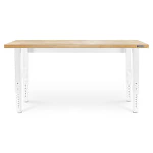 6 ft. Adjustable Height Workbench with Hardwood Top in Hammered White