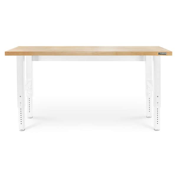 Gladiator 6 ft. Adjustable Height Workbench with Hardwood Top in Hammered White