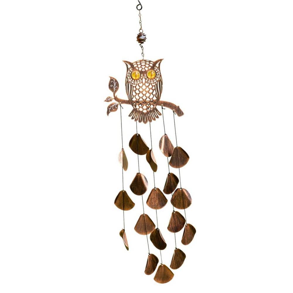 30 in. H Rustic Copper Tribal Owl Wind Chimes
