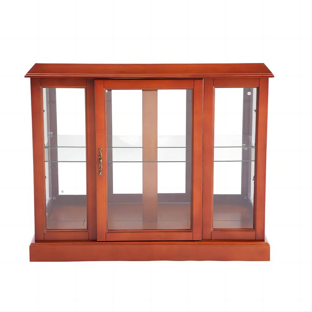 Walnut Width 38 in. Display Lighted Floor Standing China