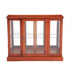 Walnut Width 38 in. Display Cabinet Lighted Floor Standing China Cabinet