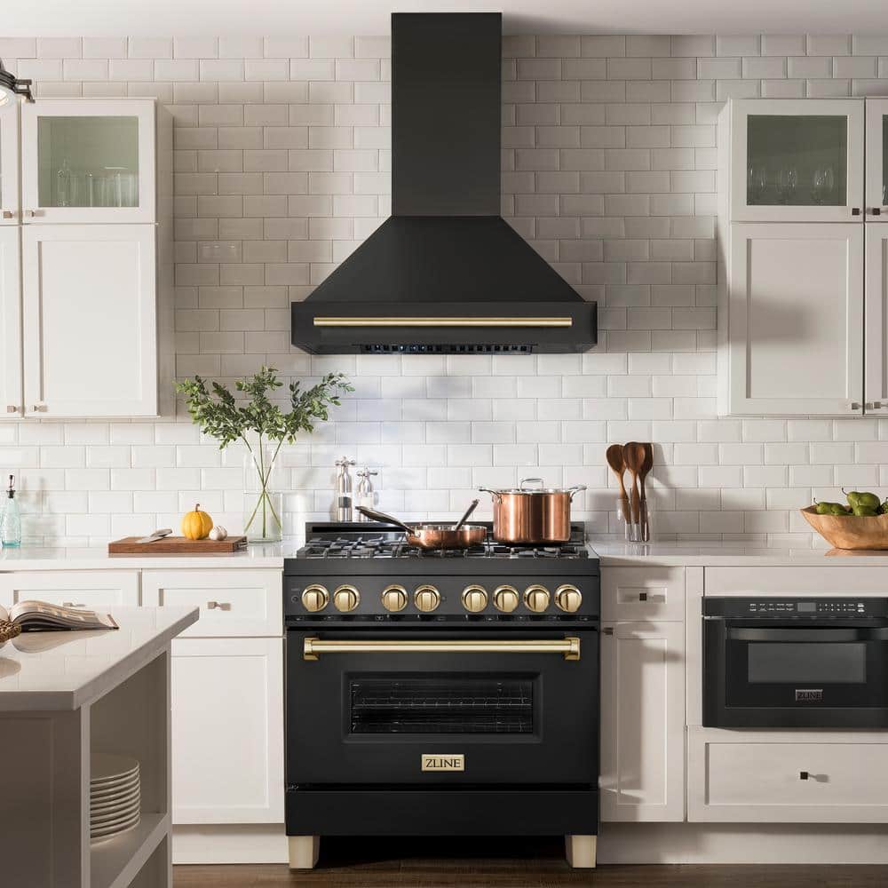 36" Black Stainless Steel Convertible Wall Mount Range Hood