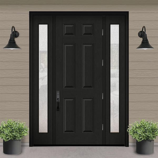 Regency 68 in. x 96 in. 6 Panel LHOS Onyx Stain Mahogany Fiberglass Prehung Front Door w/Rain14in. SLs 6-9/16
