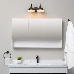 15.5 in. 2-Light Matte Black Vanity Light with 2-Piece Bathroom Accessory Set