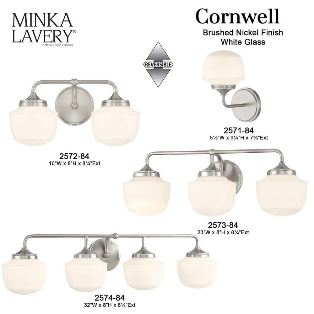 Cornwell Brushed Nickel and Opal Glass 2-Light Bath Vanity