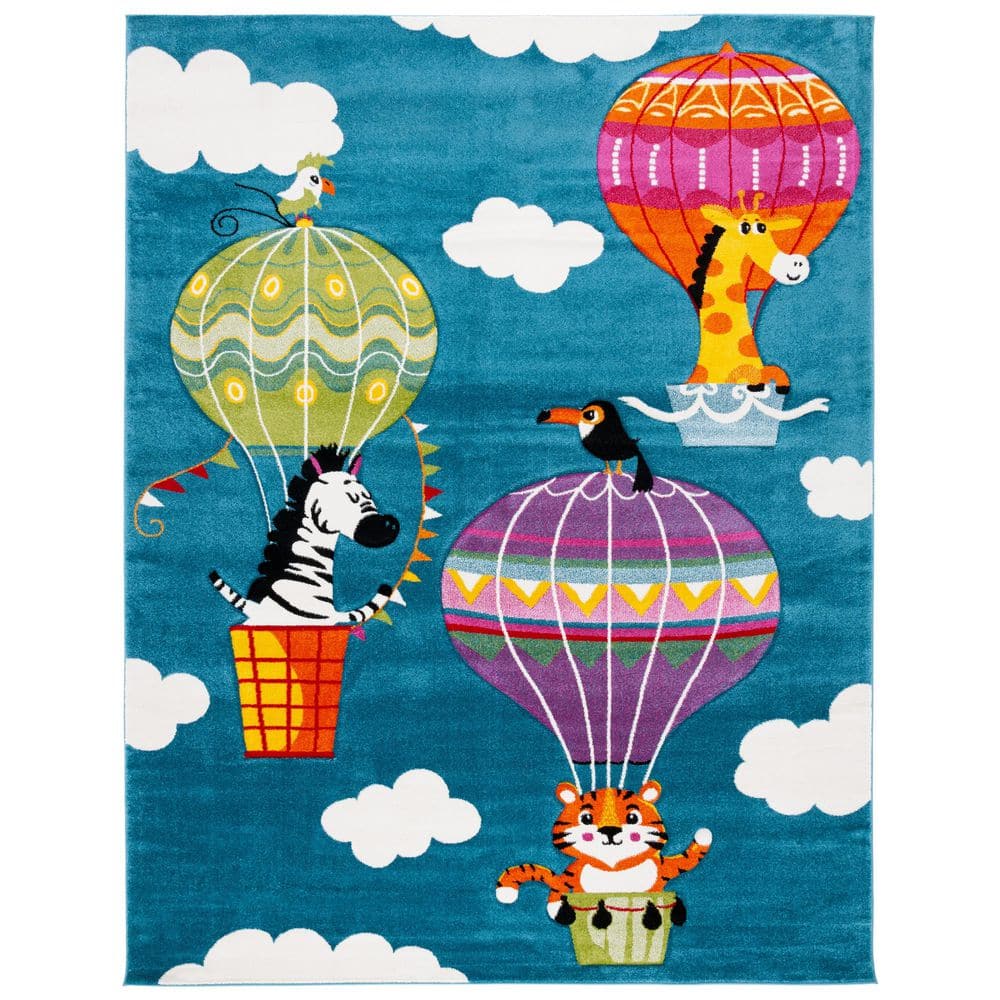 SAFAVIEH Carousel Kids 9 ft. x 12 ft. Blue/Green Hot Air Balloon