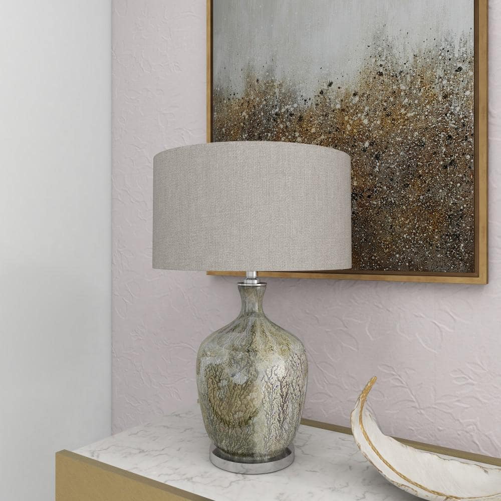 Silver Mercury Glass Table Lamp with Beige Linen Shade