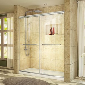 Charisma 30 in. x 60 in. x 78.75 in. Semi-Frameless Sliding Shower Door in Chrome with Center Drain White Acrylic Base