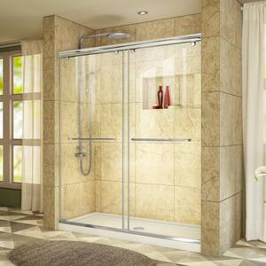 Charisma 34 in. x 60 in. x 78.75 in. Semi-Frameless Sliding Shower Door in Chrome with Center Drain White Acrylic Base