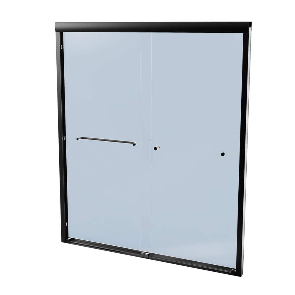 60 in. W x 72 in. H Semi-Frameless Double Sliding shower door in Matte Blac