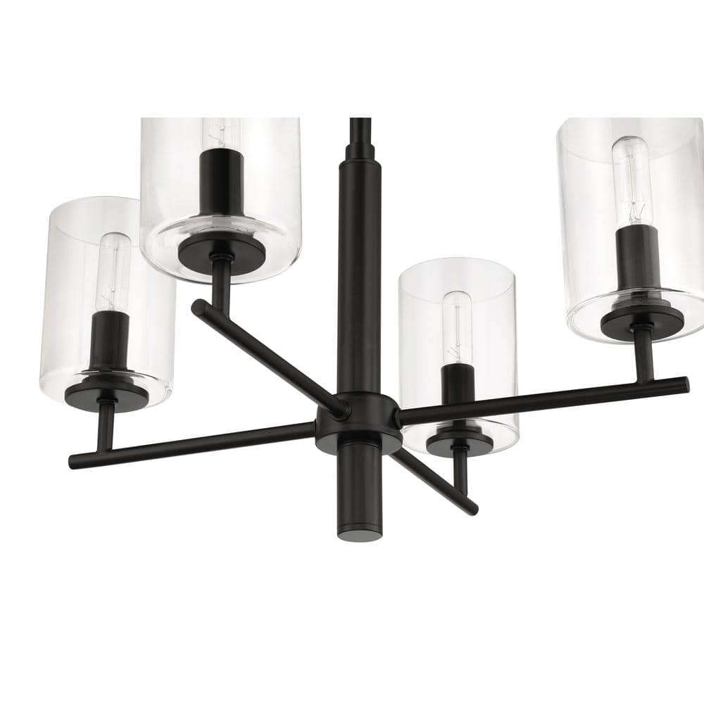 Hailie 4-Light Flat Black Chandelier with Clear Glass Shades