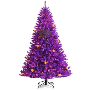 7 ft. Pre-lit Purple Artificial Christmas Tree Halloween Tree with Mini Pumpkins